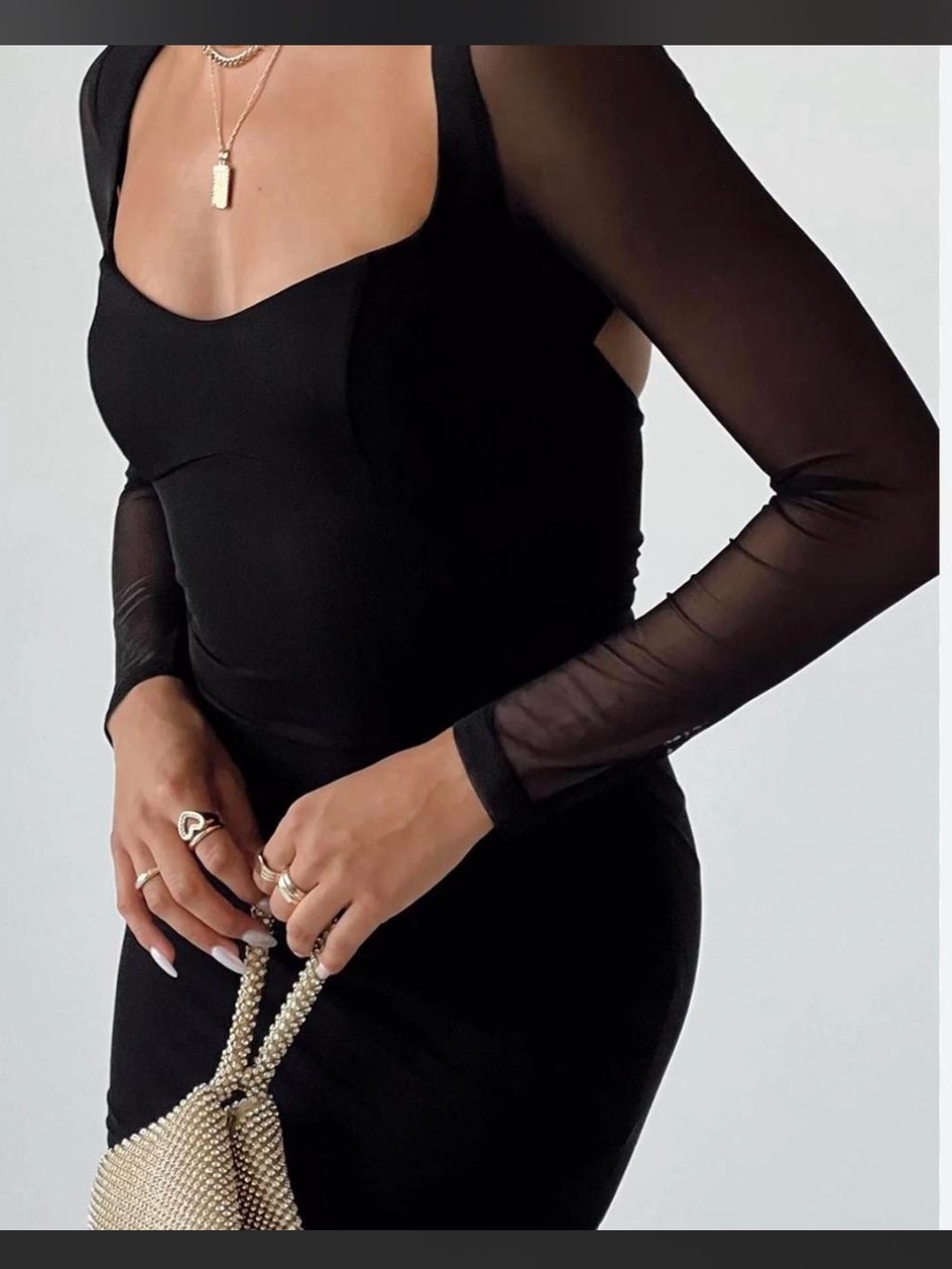 Princess Polly Black Mesh Long Sleeve Mini Dress Keyhole Back 10